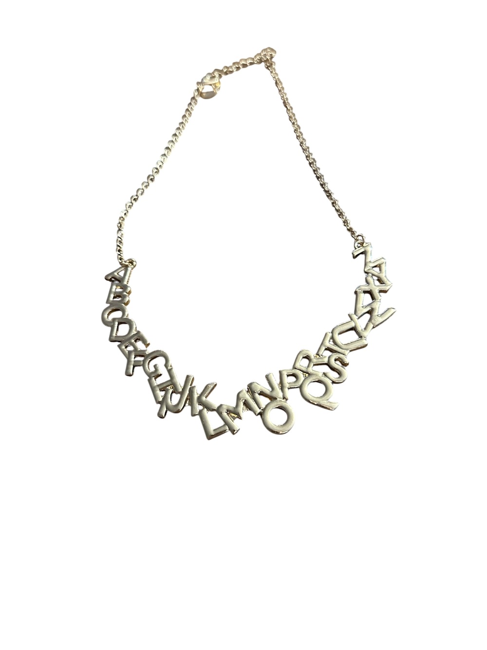ZAD Alphabet Letter Charm Statement Necklace Silver Tone